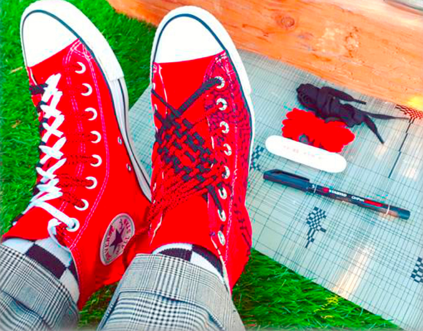 Grid On Black - Textilemann Reimagined Patchwork Sneakers - Image 2
