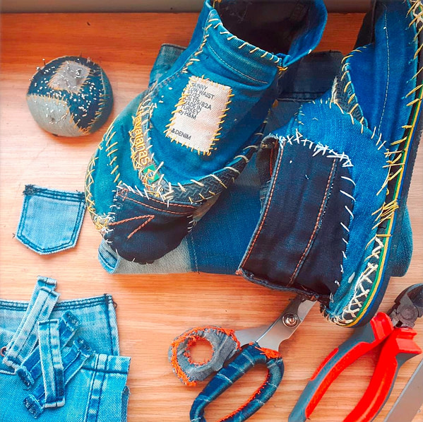 Denim Intervention - Textilemann Upcycled Patchwork Slippers
